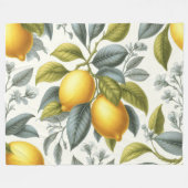 Couverture Polaire Vibrant Yellow Lemon and Blue Watercolor Botanical (Devant (Horizontal))