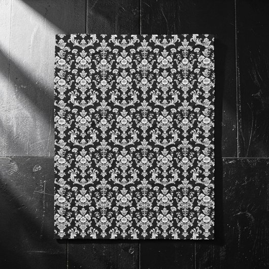 Couverture Polaire Victorian Black and White Damask Pattern