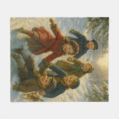 Couverture Polaire Victorian Christmas Blanket – Kids Playing in Snow (Devant (Horizontal))