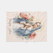 Couverture Polaire Vierge catholique religieuse Marie avec rose (Devant (Horizontal))