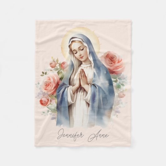 Couverture Polaire Vierge catholique religieuse Marie avec rose (Devant)