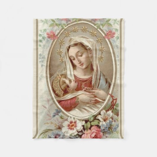 Couverture Polaire Vierge Madonna Mary avec des roses de Jésus (Devant)