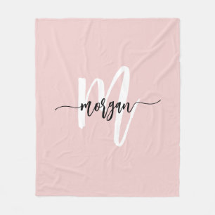 Couverture Polaire Vierge rose moderne Script Girl Monogramme Nom