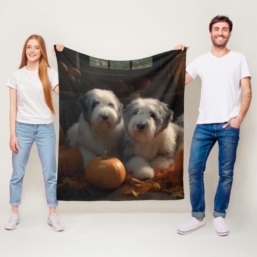 Couverture Polaire Vieux anglais Sheepdog Chiot Chiot Automne Citroui (En situation)
