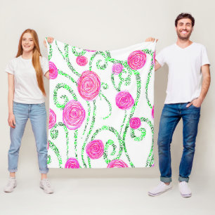 Couverture Polaire Vignes vert et rose