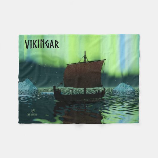 Couverture Polaire Viking Navire Et Lumières Du Nord (Devant (Horizontal))