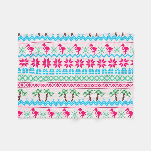 Couverture Polaire Vilain Flamant rose tropical de Noël (Devant (Horizontal))