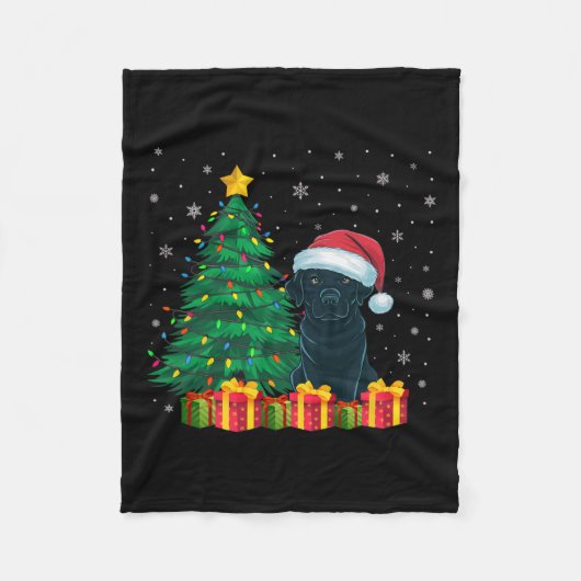 Couverture Polaire Vilain Noir Labrador Santa Hat Feux de Noël Chien (Devant)