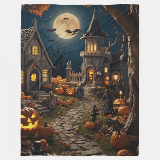Couverture Polaire Village Citrouille d'Halloween (Devant)