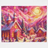 Couverture Polaire Village Hot Rose Maison de Noël Motifs vacances (Devant (Horizontal))