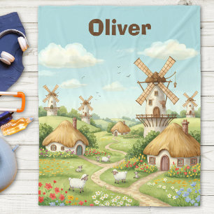 Couverture Polaire Village moulin à vent de rêve