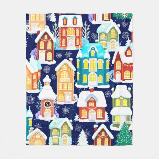 Couverture Polaire Ville d'hiver avec maisons victoriennes. Thème de