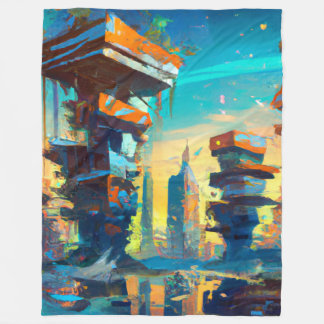 Couverture Polaire Ville dystopique futuriste, peinture générée par l