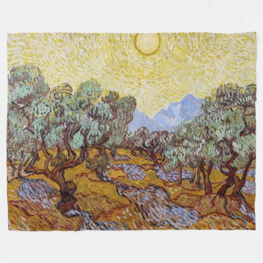 Couverture Polaire Vincent van Gogh - Oliviers, Ciel Jaune et Soleil (Devant (Horizontal))