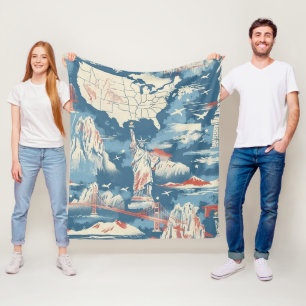 Couverture Polaire Vintage American Landmark Motif - Liberty, USA