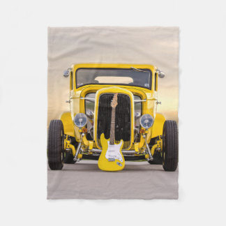 Couverture Polaire Vintage Antique Jaune Hot Rod et Guitare