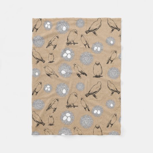 Couverture Polaire Vintage Birds & Nid Rustic Kraft Brown (Devant)