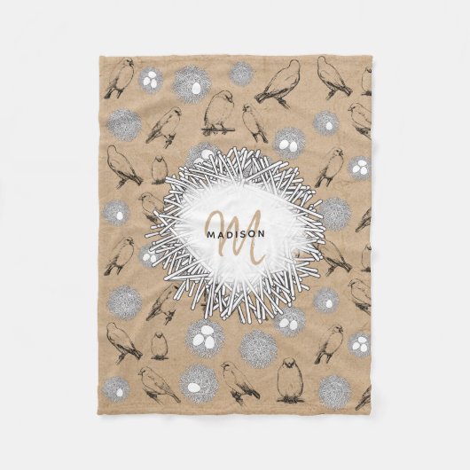 Couverture Polaire Vintage Birds & Nid Rustic Kraft Brown (Devant)