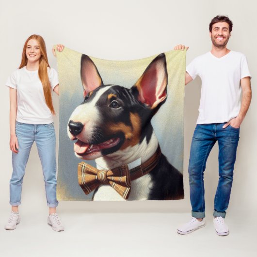 Couverture Polaire Vintage Bull Terrier Peinture Portrait (En situation)