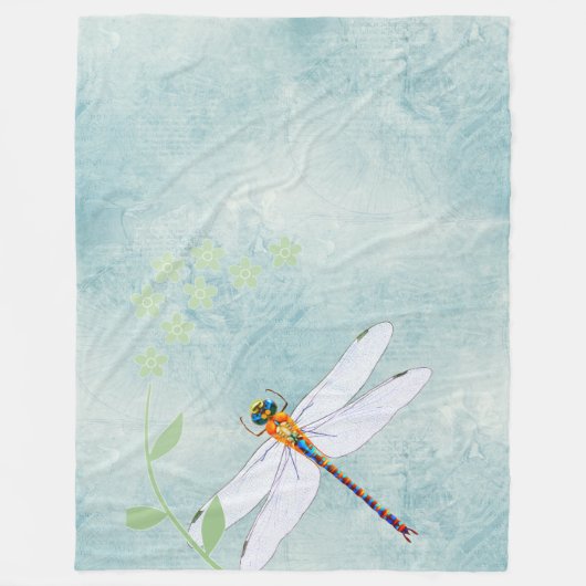 Couverture Polaire Vintage Dragonfly on Faded Floral (Devant)