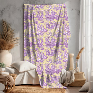 Couverture Polaire Vintage fleuri rétro violet jaune toile de jouy