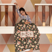 Couverture Polaire Vintage Floral Monogramme Roses rose