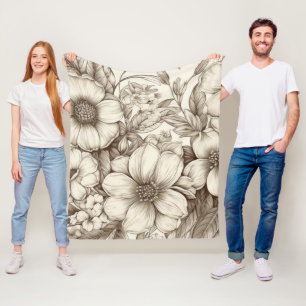 Couverture Polaire Vintage Floral Sepia Motif (13)