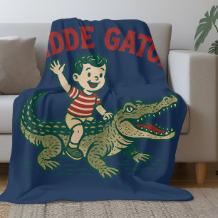 Couverture Polaire Vintage Floride Kitsch Ridde Gator Bleu Alligator