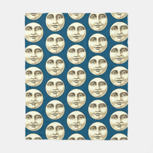 Couverture Polaire Vintage homme dans la lune pleine lune visage bleu