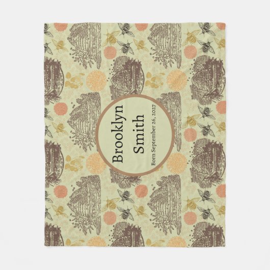 Couverture Polaire Vintage Honeypeb Bee Sage (Devant)