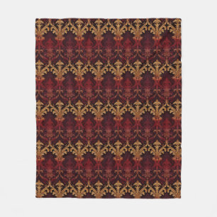 Couverture Polaire Vintage modèle de damas en or bordeaux