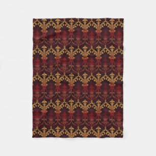 Couverture Polaire Vintage modèle de damas en or bordeaux