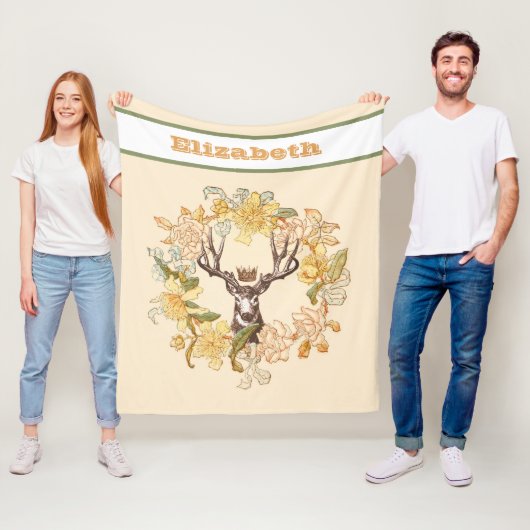 Couverture Polaire Vintage Moderne Cerf Fleur Rustique Wreath (En situation)