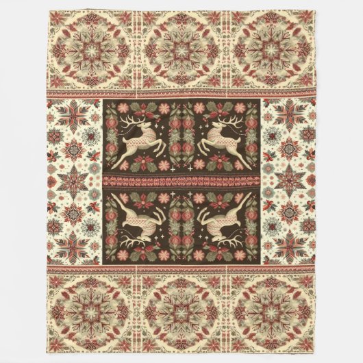 Couverture Polaire Vintage Noël Blanche Design (Devant)