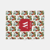 Couverture Polaire Vintage Noël Chat de vacances Monogramme (Devant (Horizontal))