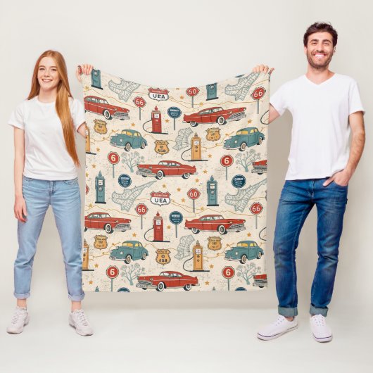 Couverture Polaire Vintage Road Trip Pattern (2) (En situation)
