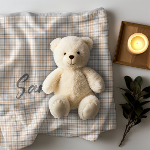 Couverture Polaire Vintage rustique tartan plaid beige gris nom