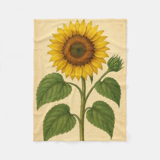 Couverture Polaire Vintage Sunflower on Weathered Paper (Devant)