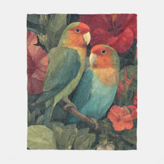 Couverture Polaire Vintage Tropical Lovebirds Floral Fleece Blanket