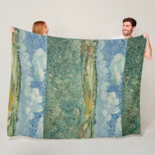 Couverture Polaire Vintage Van Gogh Plaine à Auvers avec nuages de pl