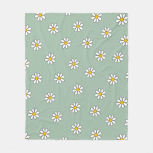 Couverture Polaire Vintage vert esthétique Botanique Floral Daisy Pat