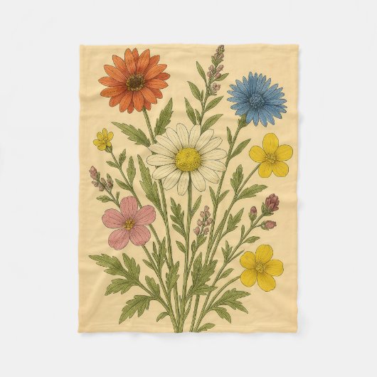 Couverture Polaire Vintage Wildflowers on Weathered Paper (Devant)