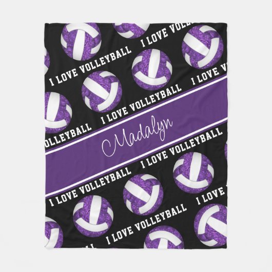 Couverture Polaire violet blanc J'aime volleyball expression texte (Devant)