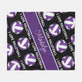 Couverture Polaire violet blanc J'aime volleyball expression texte (Devant (Horizontal))