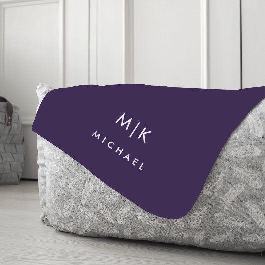 Couverture Polaire Violet et blanc | Monogramme moderne