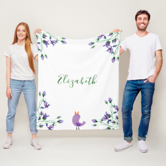 Couverture Polaire Violet flûtes bleuets nom blanc