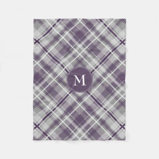 Couverture Polaire violet gris blanc plaid motif monogrammé (Devant)