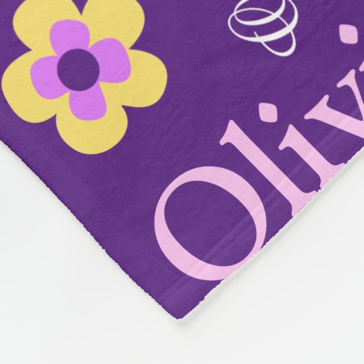 Couverture Polaire Violet rose jaune filles nom Olivia fleur (Coin)