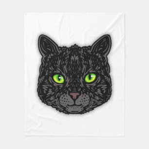 Couverture Polaire Visage de chat noir avec yeux verts Animal tendanc