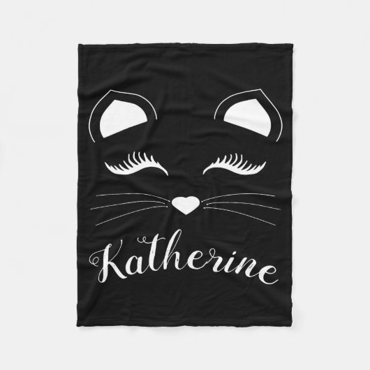 Couverture Polaire Visage de chat noir et blanc (Devant)